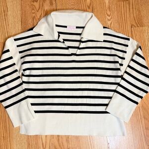 Pink Lily Oversized Knit Striped Black and White Sweater Size Small